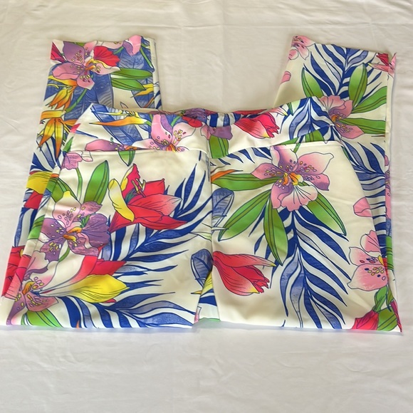 IBKUL Printed Ankle Pant in Rio White Multi Size 14